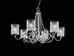 Class chandelier, Chandelier with lampshades in organza and Sw pendants