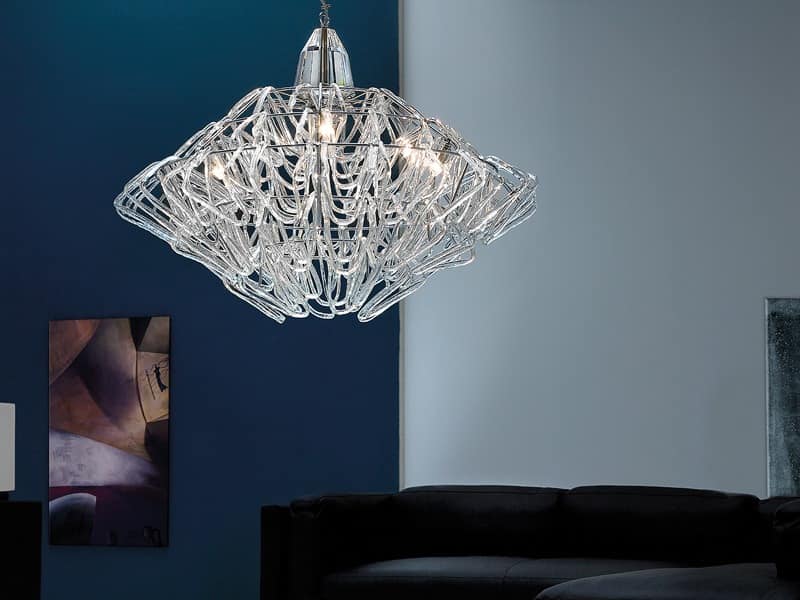 Diamante chandelier, Suspension lamp in height adjustable, in Murano glass