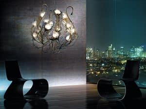 Musa chandelier, Metal chandelier, diffusers in Murano glass