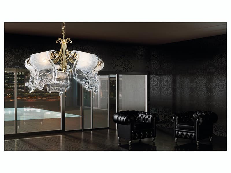 Poeme chandelier, Chandelier with 5 lights with diffusers in Murano glass