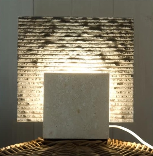 Reflex Stone, Floor lamp made of stone, cubic shape