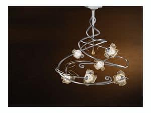 Rose ceiling lamp, Modern chandelier with 6 lights and central glass pendant