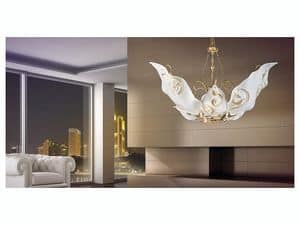 Sirio hanging light, Chandelier with diffusers in Murano glass decorated in leaf