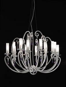 Valentina ceiling lamp, 12-arm chandelier, bobeches and crystal pendants