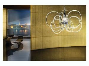 Vogue chandelier, Pendant lamp, in brass with glass diffusers