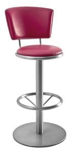 Art.Cip, Swivel steel barstool, round base, upholstered seat and back, leather covering
