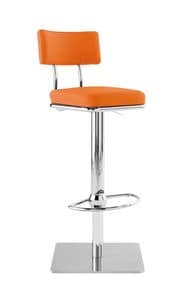 Art.Quadro/Reg, Steel barstool with square base, upholstered seat and back, for contract and domestic environments