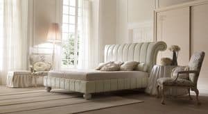 Charme 6090 letto, Elegant upholstered bed, covered in leather or fabric, for classic bedrooms