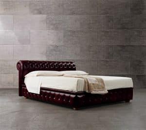 Chester bed, Bed with headboard and bed frame in tufted leather