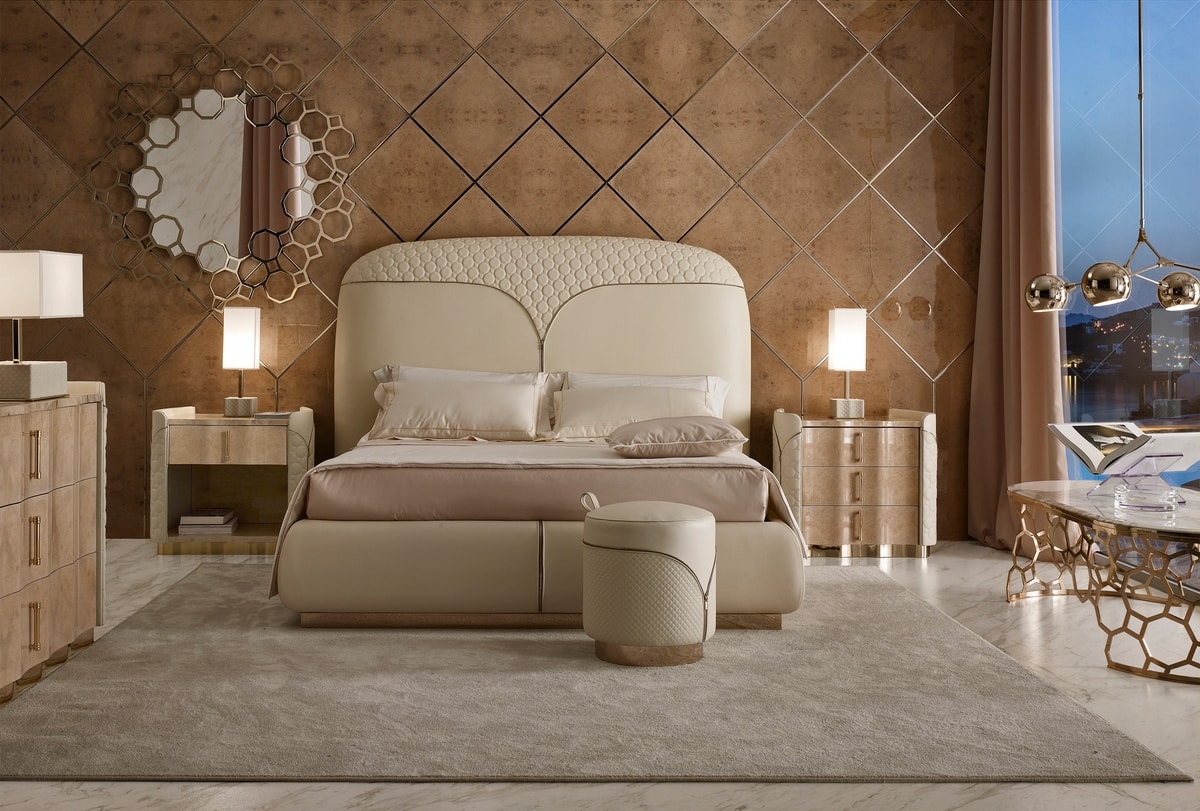 Ester bed, Leather bed, with headboard decorated with zipper