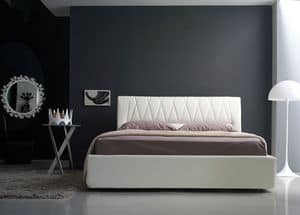 Gilda double bed, Linear padded bed with quilted headboard, various colors