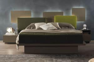 Infinity, Bed with backlit panels and container, in leather