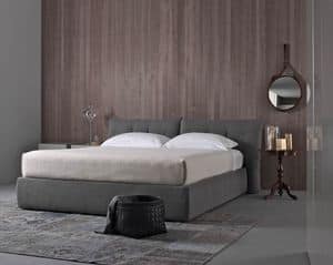Plume New, Bed with upholstered headboard, in leather