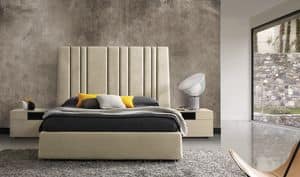 Vicky, Bed with upholstered headboard with vertical dividers