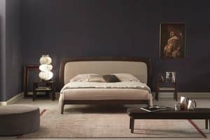 Yugen, Upholstered bed in vintage style, with wooden bed frame