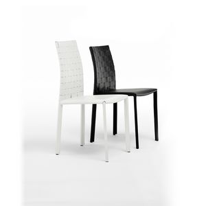 Agata woven low, Chair in painted steel covered in leather, for Living room