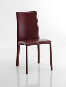 Barbara, Chair upholstered in leather, with steel structure, for hotel and restaurant