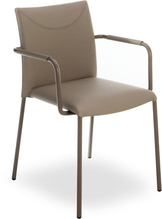 Belle PT, Stackable chair with armrests, in real leather