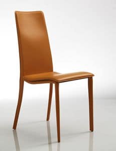 Cora, Comfortable chair, in orange leather, for restaurant and hotel