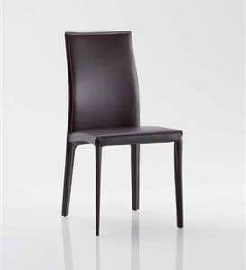 Fortune, Chair with modern lines, completely upholstered in leather, for home hotel and restaurant