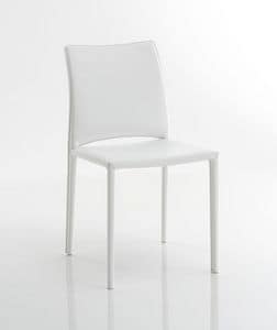 Ginevra, Chair in white leather, with a low backrest, suitable for kitchen