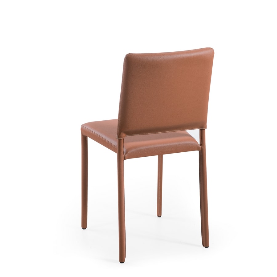 Jerry, Metal and leather dining chairs, stackable, fireproof