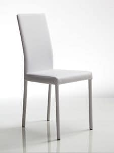 Juno, White leather chair, steel frame, for restaurant and residential use
