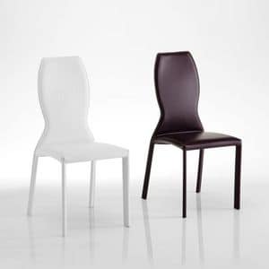 Kimora, Leather chair, with shaped backrest, suitable for elegant dining rooms
