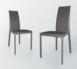 Lilly 650, Chair for dining room, in metal, leather covering