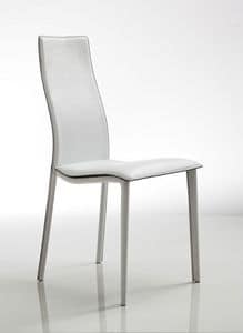 Lulu, Elegant chair, upholstered in white leather, with wavy seat