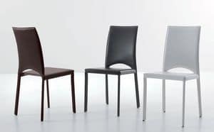 Mary 523, Lunch chair in metal and eco-leather, colored seams