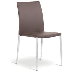 MOON, Stackable chair in metal and leather, for restaurants