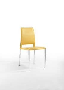 Nora, Metal chair covered with leather, for Kitchen