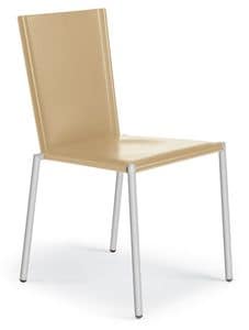 OLBIA, Stackable metal chair, seat and back in leather