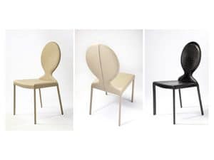 Ottocento, Leather modern chair, oval backrest, for hotel