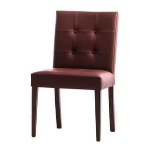 Zenith 01619X, Solid wood chair, upholstered quilted seat and back, leather covering, for dining rooms