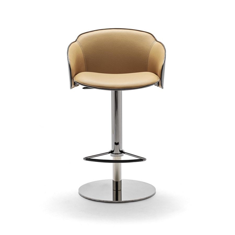 Electa Bar BT, Stool in leather or hide, swivel and adjustable in height