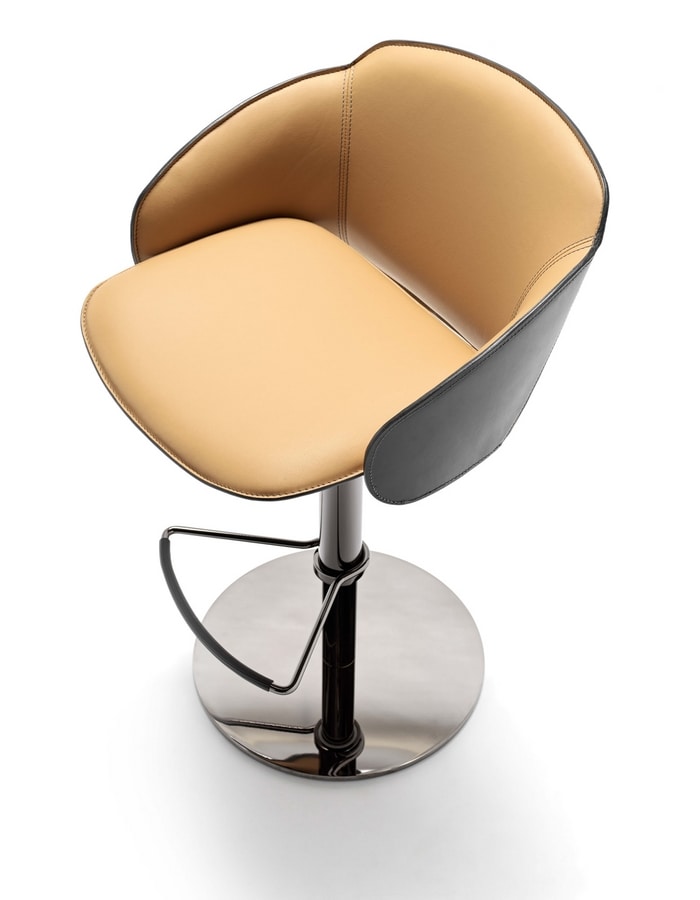 Electa Bar BT, Stool in leather or hide, swivel and adjustable in height