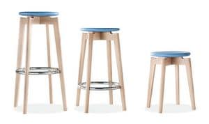 Fifty Up 8204-8205-8206, Stool in beech wood with steel footrest