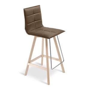 IRIS SGW65, Stool in beech and imitation leather, metal footrest