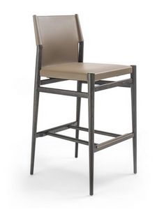 Ledermann barstool 10.0603, Wooden stool with leather upholstery