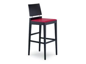 PEGGY/L SG, Stool in wood with upholstered seat for bars and hotels