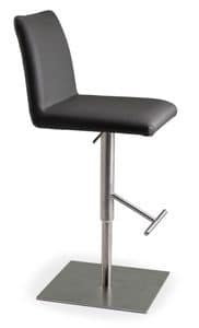 Xelle SGT, Adjustable stool with a square base, covered with leather
