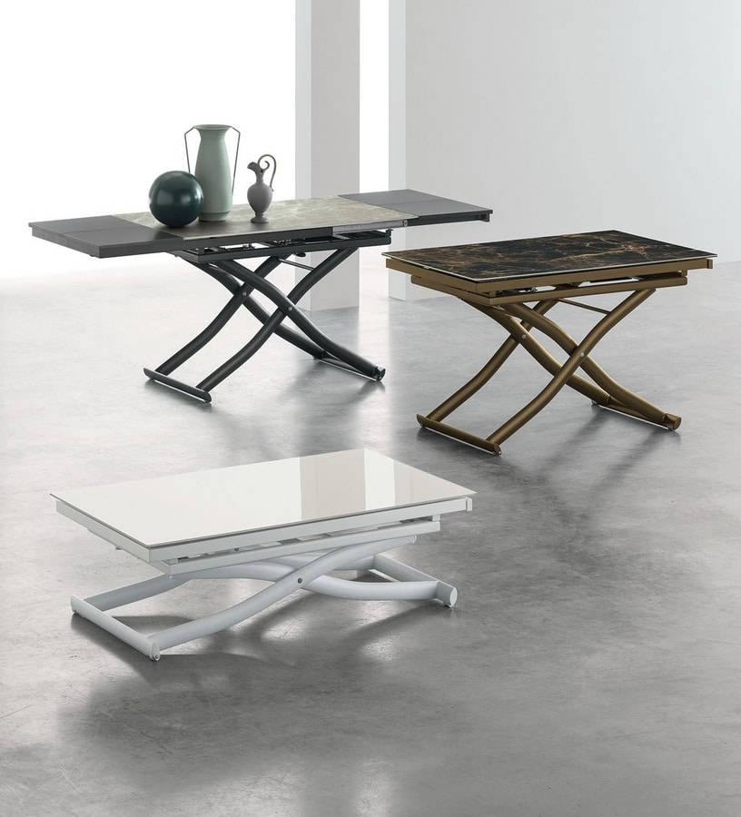 DIONE PLUS TA150, Modern consolle transformable into table, top in glass