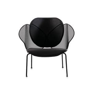 Elitre armchair, Lounge chair in metal, with moire pattern, padded seat