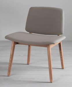 Luxy 604/606/608, Chair with large seat, in wood and eco-leather