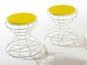 Clessidra, Contemporary low stool in fully rebar, wooden top