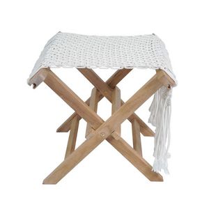 Macram 0854 K04, Folding stool footrest in teak and macram weaving
