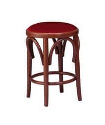 V08, Low barstool in beech, upholstered seat, Viennese style