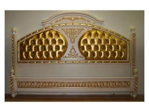 Wien Bed, Luxury bed in gold leather, quilted padding